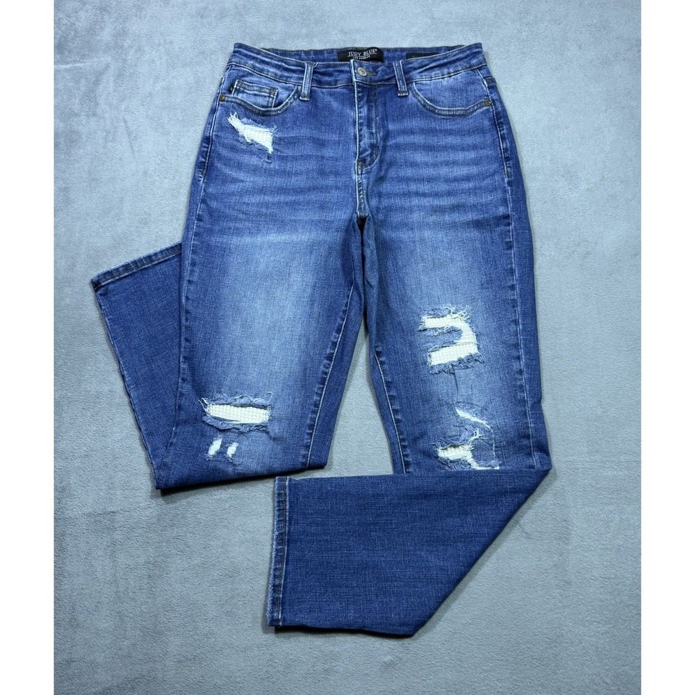 Judy Blue Distressed Medium Blue Boyfriend Jeans